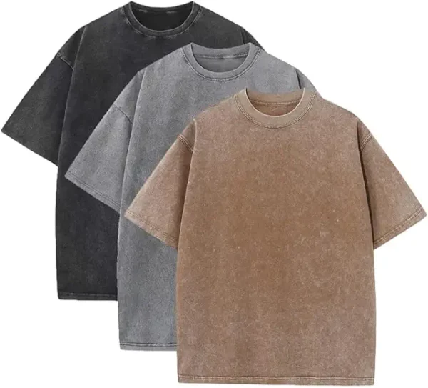 3 Pcs Men's Oversized Heavy Cotton Summer T-Shirts – Vintage Loose Fit Short Sleeve Casual Tees