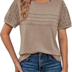 UTOMET Women's Short Sleeve Shirt, Dressy Lace Summer Top