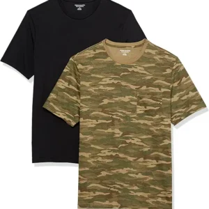 Amazon Essentials Men's T-Shirts Regular Fit Short Sleeve Crewneck Pocket (Pack of 2)