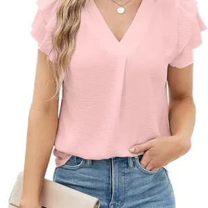 Blooming Jelly Women's Dressy Casual Shirt – Short Sleeve V-Neck Work Blouse, Business Casual Summer Top