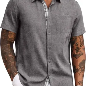 COOFANDY Men's Button Down Shirt – Short Sleeve Casual Summer Beach Shirt