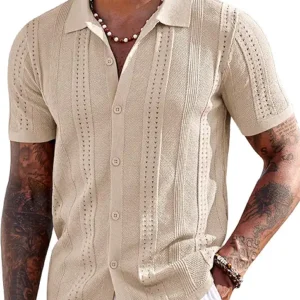 COOFANDY Men's Knit Shirt – Short Sleeve Button Down Polo Fashion Casual Summer Beach Shirt
