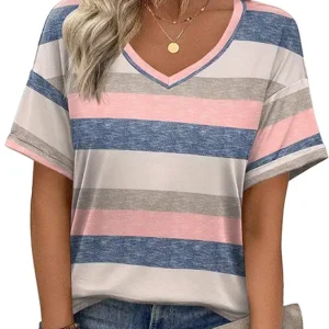 Zeagoo Women's Summer Top Short Sleeve Casual Shirt Floral Tee Trendy 2025 Basic V-Neck Plain T-shirt